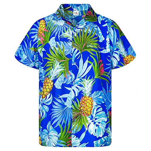 King Kameha funky camicia hawaiana, manica corta, print cherryparrot, blu navy, 4xl
