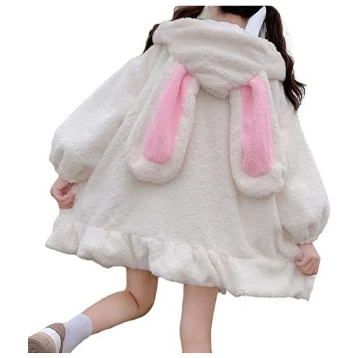 KEAIDO donne bunny orecchie felpa con cappuccio kawaii anime carino estetica giapponese coniglio fluffy giacca manica lunga felpa cosplay alt, bianco, small