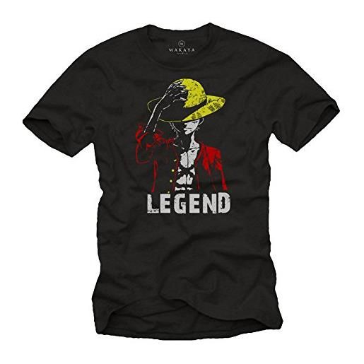 MAKAYA t-shirt nerd - maglietta luffy the legend one - monkey piece ruffy cappello di paglia nera xxxxxl