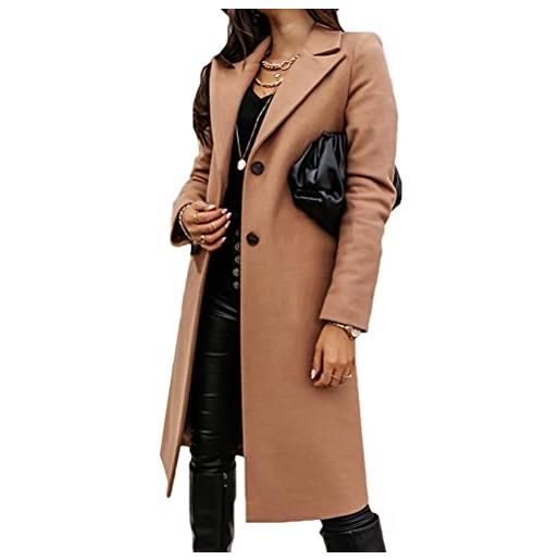Tomwell cappotto donna elegante manica lunga moda casual jacket cardigan tinta unita sottile caldo cappotto outwear felpa (m, a cachi)
