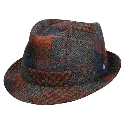 LIERYS cappello merino patchwork trilby donna/uomo - made in italy feltro di lana fedora con fodera autunno/inverno - xl (60-61 cm) blu