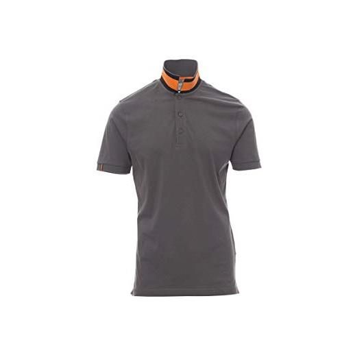 PAYPER memphis polo da uomo a manica corta 100% cotone bordo manica a costine spacchetti laterali rinforzo sagomato retro collo grigio smoke/vibrant orange-nero (xxl)