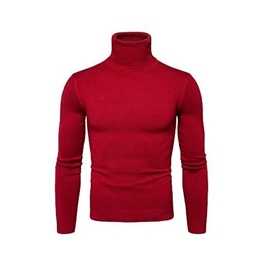 PengGeng maglione uomo ragazzo maglioni collo alto felpa pullover manica lunga maglia dolcevita colore unita abbigliamento basic per autunno e inverno rosso l
