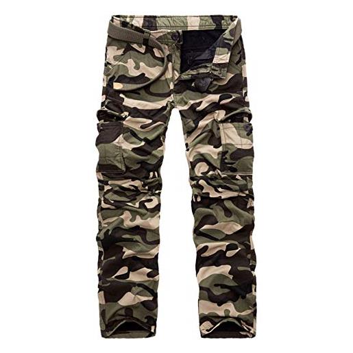 AYG - pantaloni cargo da uomo, spessi e caldi, in pile, stile militare verde militare mimetico. 34w x 33l