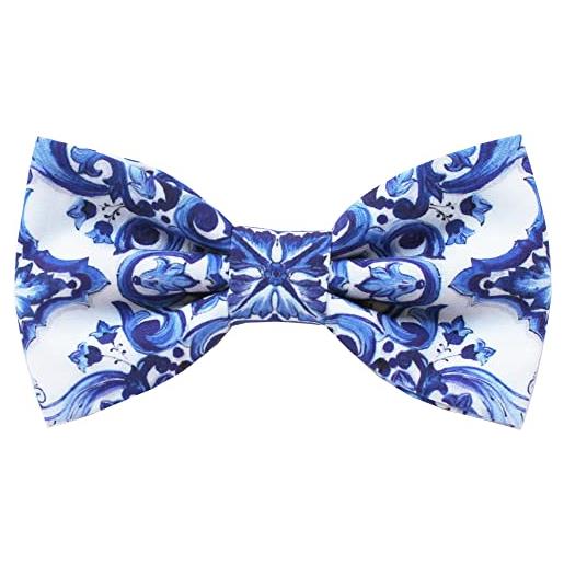 SCOCCA PAPILLON papillon maiolica blu per uomo, tessuto a fiori stile siciliano, floreale elegante, matrimonio shabby chic (maiolica fiori blu)