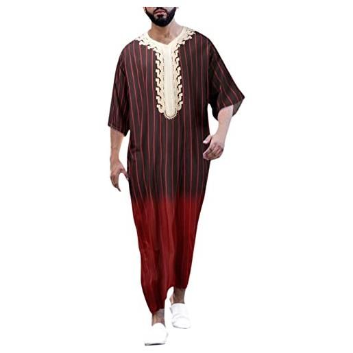 Beokeuioe uomo abbigliamento islamico uomini, abbigliamento arabo allentato maniche lunghe caftano abiti musulmani vestiti islamici lunghi abiti musulmani, colore: rosso, xxxxl