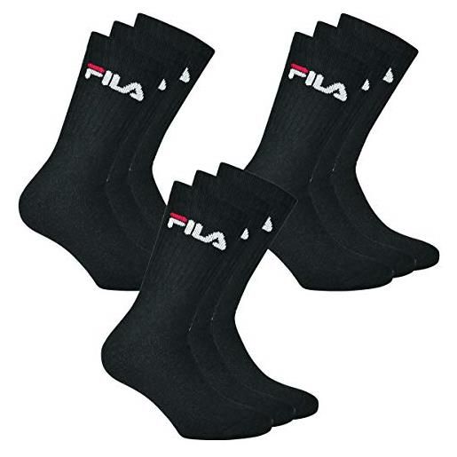 FILA 9 coppia calzini, spugna calzini da tennis con logo colorato, unisex (3x pacco da 3) - nero, 39-42 (6-8 uk)
