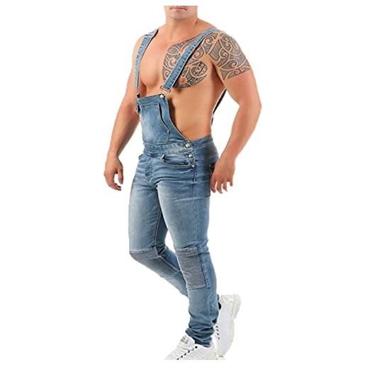 Suncolour salopette da uomo salopette in denim salopette strappata jeans cinghie regolabili tasche multiple