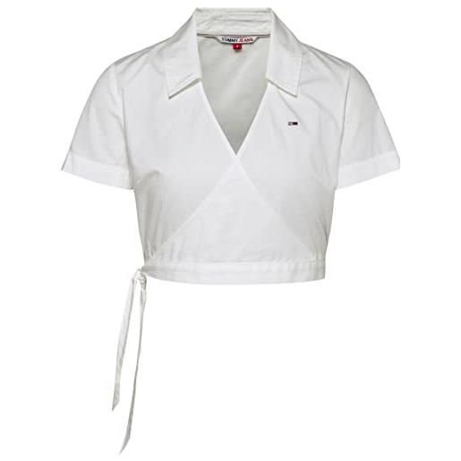 Tommy Hilfiger camicia poplin crop top, bianco, s