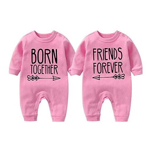 culbutomind baby twins body born together friends forever neonato unisex pagliaccetto carino outfit con cappello set, grigio bf, 1 mese