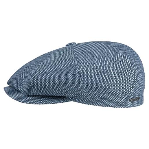 Stetson coppola hatteras ellington donna/uomo - made in the eu cappellino lana cappello piatto berretto lino con visiera, fodera, fodera estate/inverno - 58 cm blu