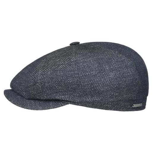 Stetson coppola hatteras ellington donna/uomo - made in the eu cappellino lana cappello piatto berretto lino con visiera, fodera, fodera estate estate/inverno - 60 cm blu-grigio