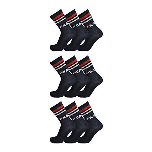 Fila 9 paia di calzini street sport socks in set da 9 pezzi, tinta unita con strisce, unisex, 35-38, 39-42, 43-46 bianco (300) 35-38