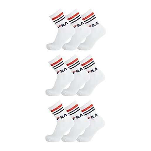 FILA 9 paia di calzini, street sport socks in set da 9 pezzi, tinta unita con strisce, unisex, 35-38, 39-42, 43-46 bianco (300) 43-46