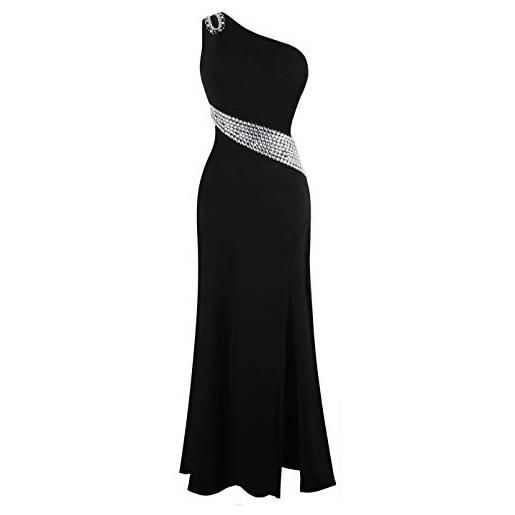 Angel-fashions abito monospalla da donna con perline, nero scuro. , s