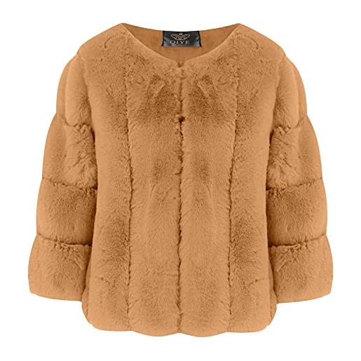 DAIHAN giacca in pelliccia sintetica donna coprispalle cappotti eleganti invernale corto cardigan caldo manica lunga outwear, cammello, 3xl