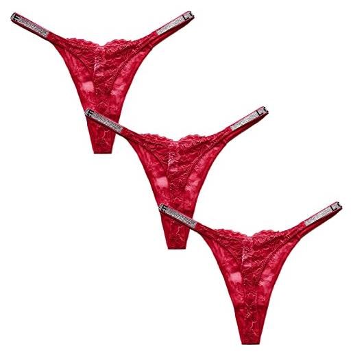 FEOYA 3 pezzi mutandina perizoma da donna mutande in pizzo sexy con strass lucidi perizoma floreali lingerie per quotidiano multicolore 011 taglia m