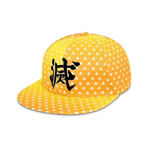 Roffatide anime demon slayer zenitsu berretto da baseball cappello regolabile snapback basso cappello tesa piatta in cotone ricamato giallo b