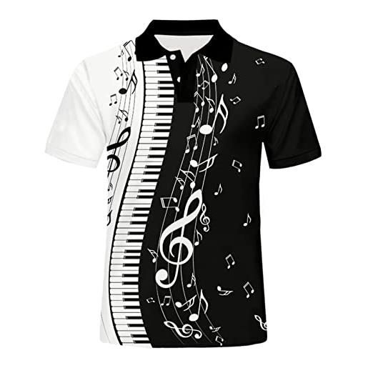 UIOKLMJH uomo polo shirt 3d musica pianoforte chiavi stampati uomo casual polo manica corta top camicia abbigliamento, piano, 4xl
