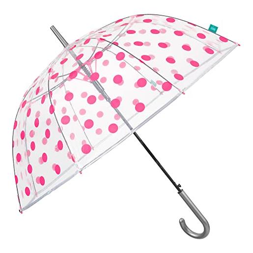 PERLETTI ombrello trasparente automatico con stampa - ombrello donna pioggia lungo antivento resistente - ombrello a cupola grande struttura in fibra di vetro - diametro 89 cm (cuori rossi leopardati)