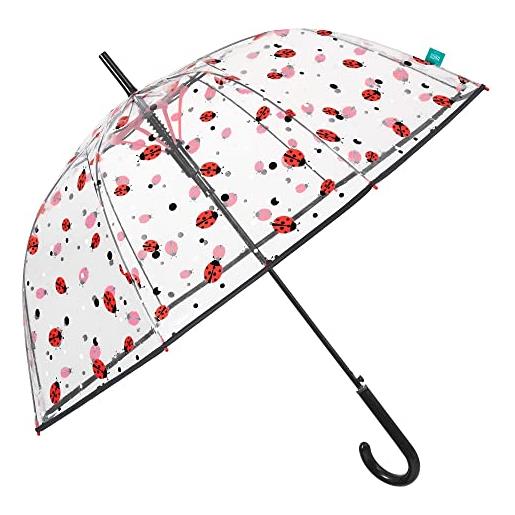 PERLETTI ombrello trasparente automatico donna - ombrello lungo a cupola pioggia con giostra volante - ombrello resistente antivento grande - struttura fibra di vetro - diametro 89 cm (giostra rosa)