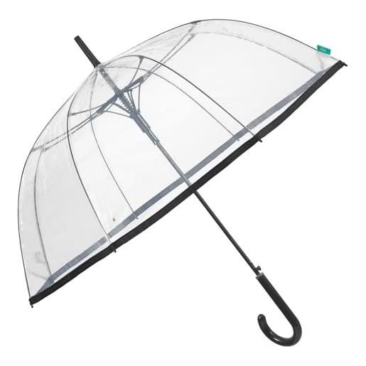 PERLETTI ombrello trasparente automatico da donna - antivento lungo a cupola classico con profilo nero - grande resistente leggero da pioggia adulto - diametro 89 cm (bordo nero)