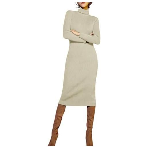 Minetom vestito donna invernale maglione lungo maniche lunghe abito midi vestiti elegante collo alto pullover cerimonia abiti a beige xs