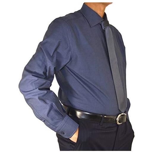 Joyful j24 camicia uomo 100% cotone regular fit dobby blu manica lunga (40)