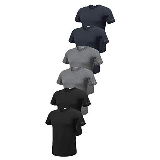 Sergio Tacchini, set da 6 magliette intime uomo in cotone elasticizzato modello paricollo. Nera settima
