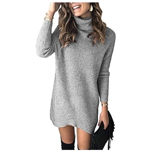 Minetom donna vestito mini abito collo alto a maglieria per inverno maglione lungo elegante pullover aderente elasticizzato abito accollato invernale a grigio 42