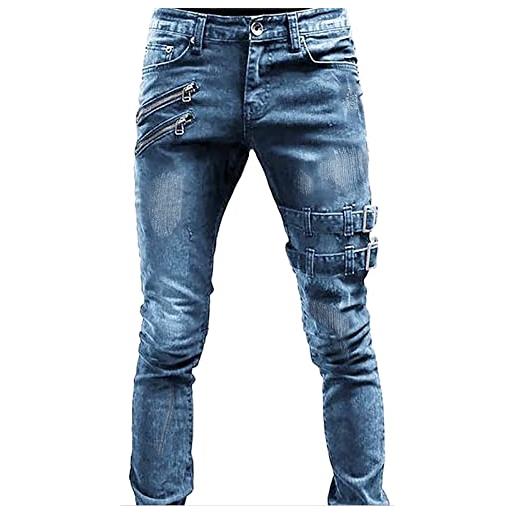 Vexiangni pantaloni da uomo strappati e casual per jeans di medie dimensioni, taglie forti, jeans da uomo, nero, xxl