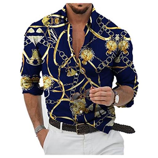ADITIRCP camicia barocca casual da uomo camicie a maniche lunghe stampate floreali reali di tendenza camicetta con risvolto abbottonato slim fit