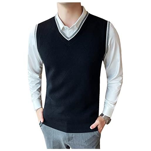 Yishengwan uomo scollo v pullunder smanicato maglia gilet maglione senza maniche vest maglieria pullover grigio xl