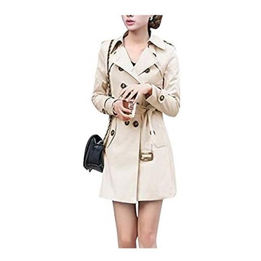 DianShao donna cappotti trench risvolto doppiopetto cappotto lungo giacca con cintura nero s