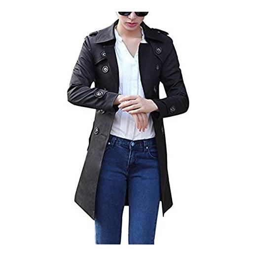 DianShao donna cappotti trench risvolto doppiopetto cappotto lungo giacca con cintura cachi xl