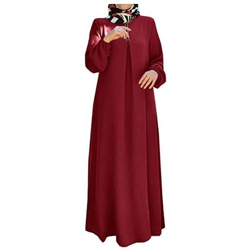 RUNYN abiti musulmani donna elegante abaya musulmano islamico abbigliamento arabo manica lunga musulmano dubai ramadan hijab abiti, rot, 44
