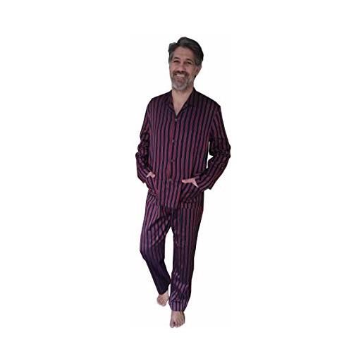 PIER MORI'S pigiama uomo lungo aperto elegante con collo e pantalone aperto cotone makò bip bip e02661 (bordeaux, 48 it uomo)
