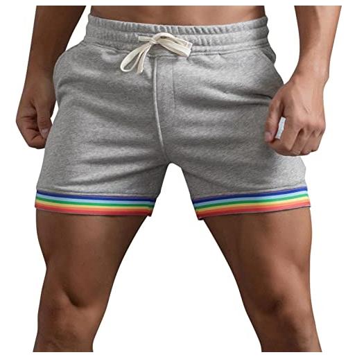 Modaworld pantaloncini uomo palestra casual traspirante shorts sportivi pantaloni corti con bordo arcobaleno pantaloncini per running fitness tempo libero