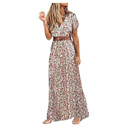 Kobilee abito elegante donna manica corta lungo curvy abito maxi eleganti spiaggia fiori vestiti estivi sexy mare vestito leggero scollo v abiti casual taglie forti