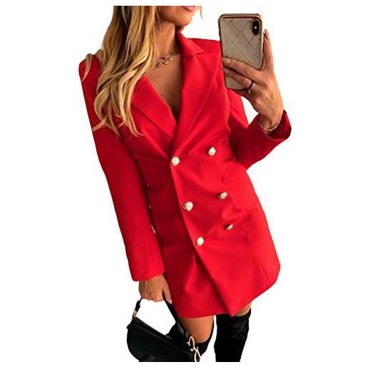 Onsoyours donna autunno inverno blazer vestito maniche lunghe pulsanti cappotto giacche scollo v ufficio affari ol partito cocktail sera mini abito b nero 46