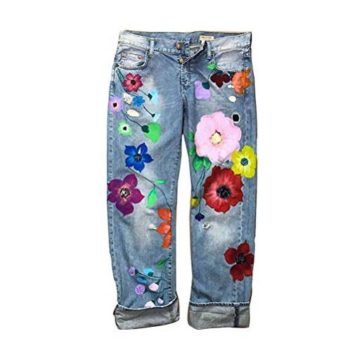 Onsoyours donna jeans elasticizzati vita alta skinny stretch slim fit retro floreale stampato boyfriend denim pantaloni oversize z1 azzurro large