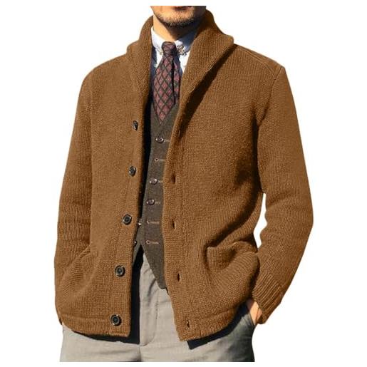 ORANDESIGNE cardigan uomo cotone classics collo a v casual maglioni manica lunga maglieria maglione pullover coat b cachi xxl