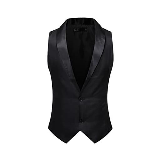 YIOLEAMP gilet da smoking con collo a scialle bianco, gilet da uomo slim senza maniche, gilet da sposa per feste maschili, nero , s