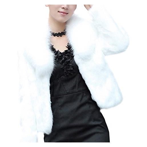 Gladiolus donna eleganti cappotto corto di faux pelliccia maniche lunghe blazer giacca corta in pelliccia sintetica parkas bianco m