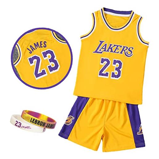 CLZWFZ basketball jersey kit bambini #23 fans jersey maglietta felpa ragazzo senza maniche ragazzi gilet da basket top e pantaloncini sportivi set tuta, viola, xxl