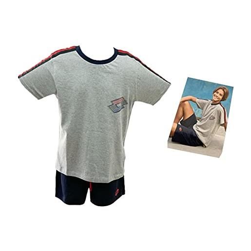 Lotto completo sportivo bambino e ragazzo, t-shirt + pantaloncino, completo bambino estivo in cotone, pigiama bambino corto estivo (8030 grigio melange, 12 anni)
