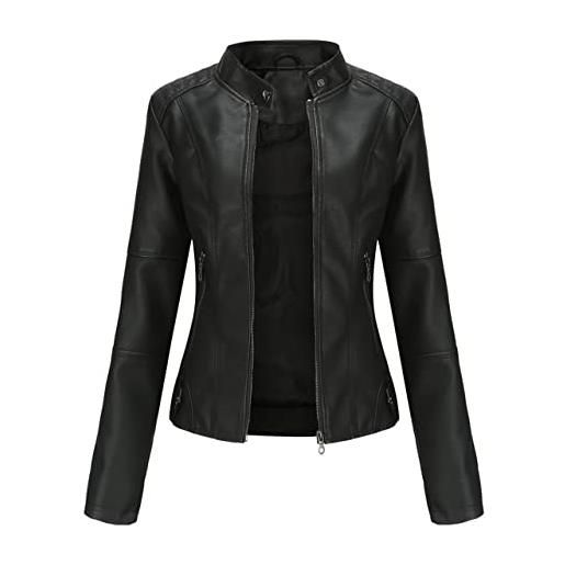 Parkourer giacca elegante donna giacca in pelle waffle da donna short faux leather biker giacca donna, caffè-1, s
