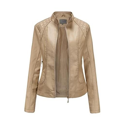 Parkourer giacca elegante donna giacca in pelle waffle da donna short faux leather biker giacca donna, caffè-1, s