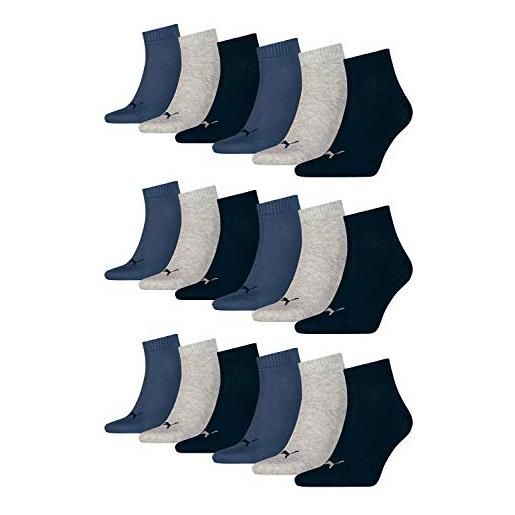PUMA 18 pair puma sneaker quarter socks unisex mens & ladies, farben: 532 - navy/grey/nightshadow b, socken & strümpfe: 43-46