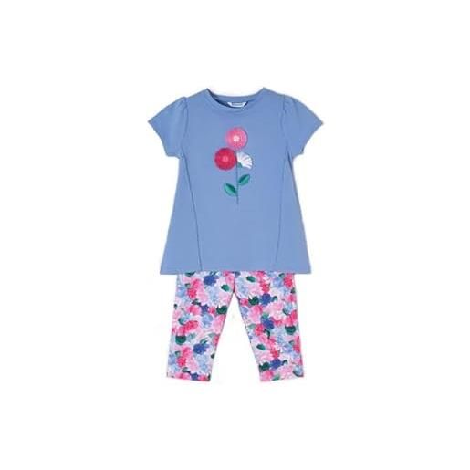 Mayoral completo bambina 4 anni - 104 cm con t-shirt azzurra e legging fantasia floreale